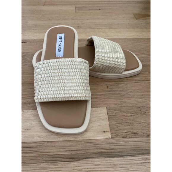 Steve Madden Shoes - Steve Madden Womens Tan Woven Flat Slide Sandals Shoes 6 Medium